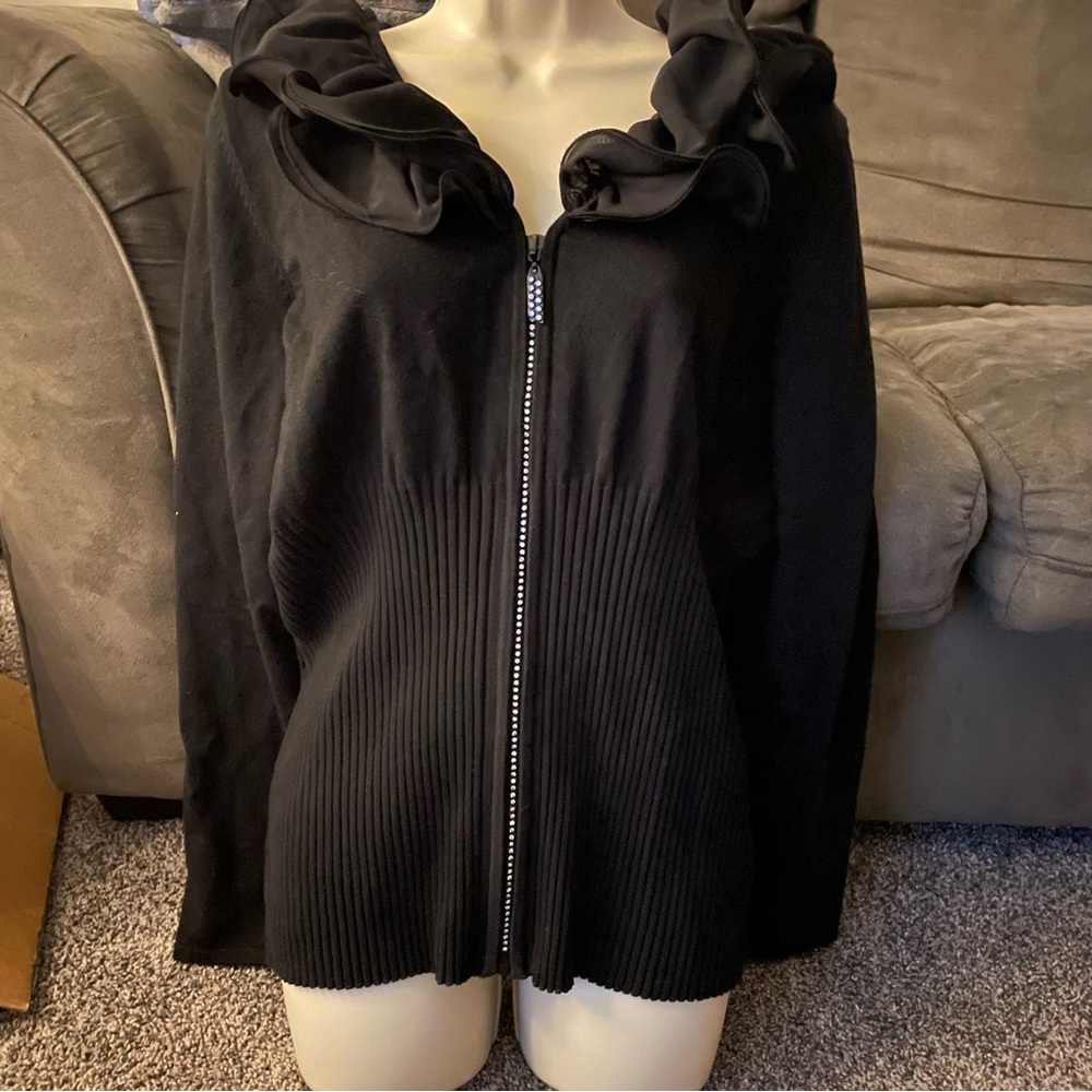 Chic Black Ruffled Zip-Up Jacket from Belldini in Size XL